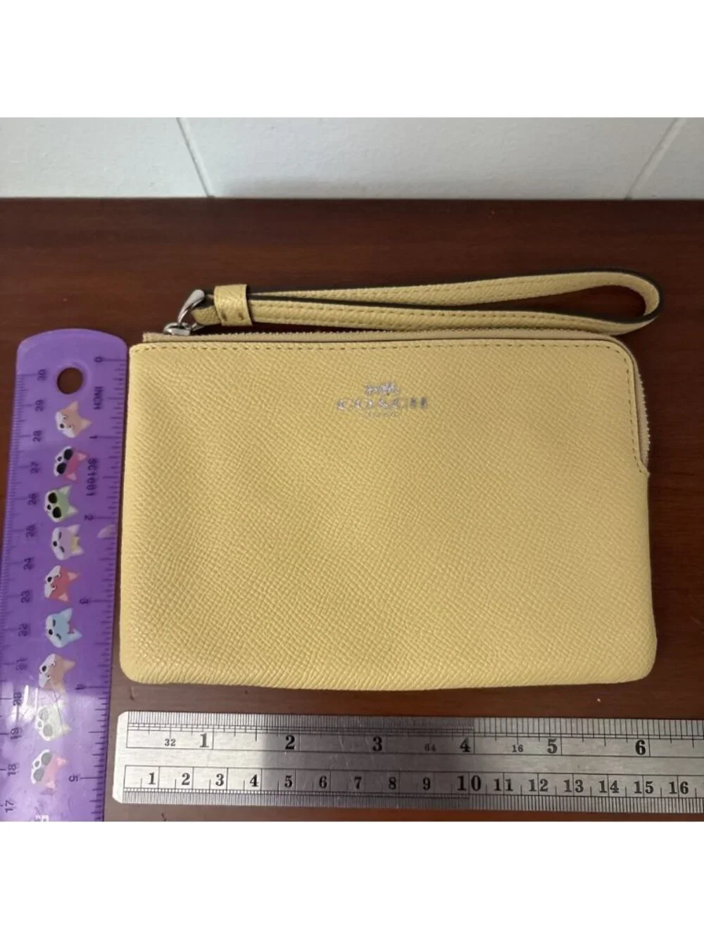 Coach Retro Yellow Leather Wristlet Corner Zip Wallet Small Clutch #58032